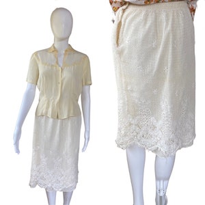 Vintage 70s union made cream lace skirt/ womens vintage skirt size 24/ womens size 0 boho lace skirt image 1