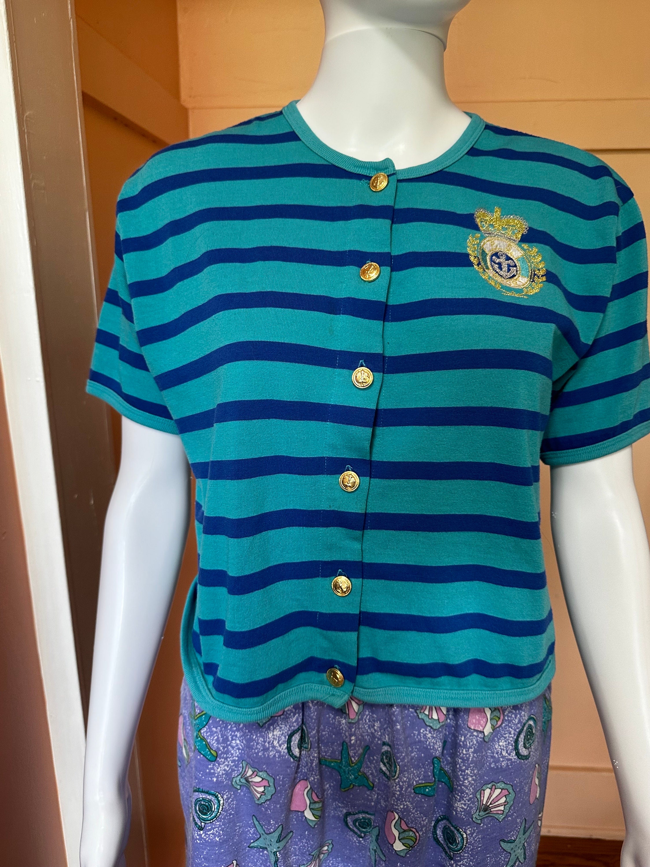 Vintage 00s Malibu blue striped tank top
