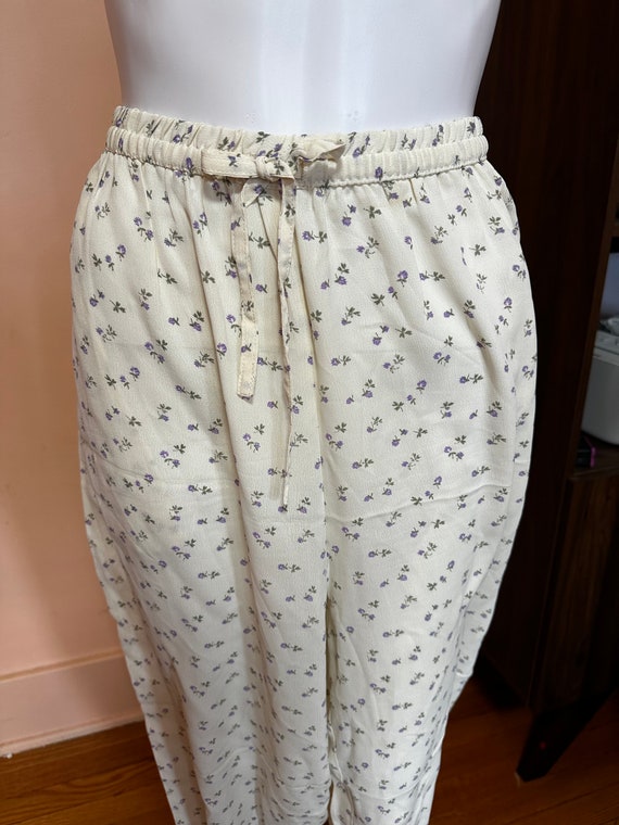 vintage cream and purple flower drawstring casual… - image 3