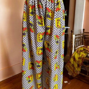 vintage 1970s fruit basket multi color palazzo wide print pants size S zdjęcie 7