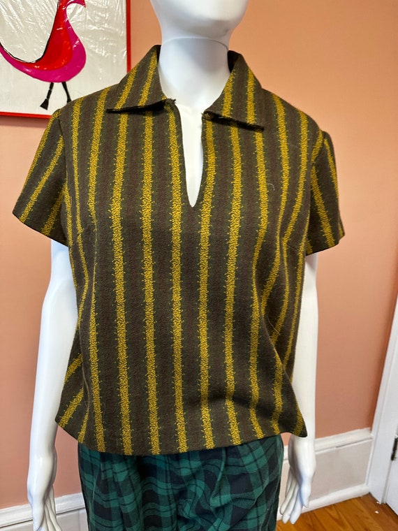 Vintage 1960s yellow brown striped wool women’s p… - image 3