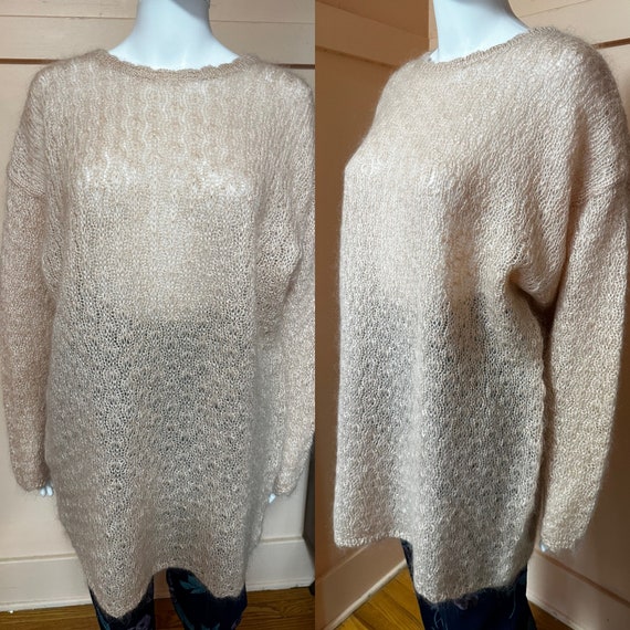 Vintage 1990s Casual Corner soft peach mohair blend fuzzy sweater women’s size L