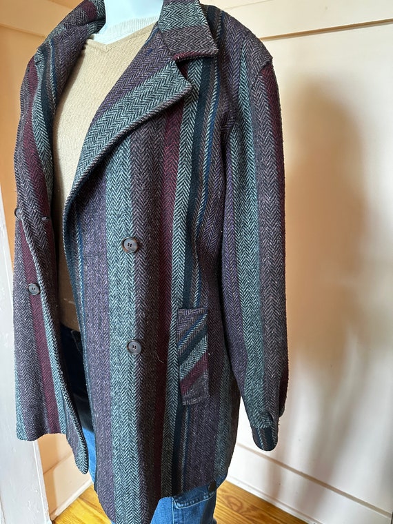 Vintage gray and purple wool striped hoodless coa… - image 4