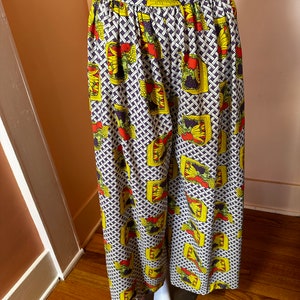 vintage 1970s fruit basket multi color palazzo wide print pants size S zdjęcie 4