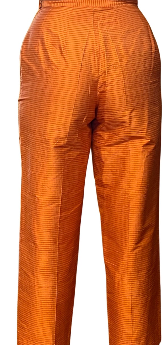 Vintage 80s/90s orange 100% silk trousers womens … - image 3