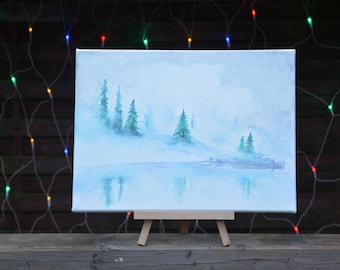 Amazing hand-painted winter landscape painting, Christmas, present painting, snowy winter painting, perfect gift idea