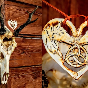 MADE TO ORDER, Carved real deer skull, with necklace, Gift set, Wolf necklace, Heart , carved skull rare and unique ,Trinity knot| present