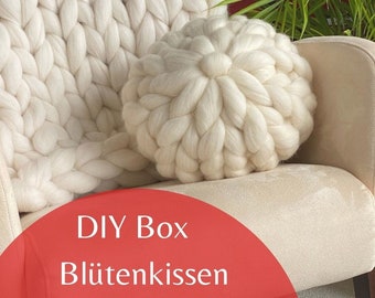 DIY Box Blütenkissen, Fingerstricken, Merinowolle