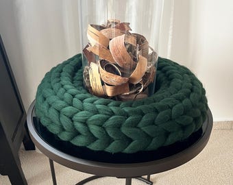 XL wool wreath, for self-decorating, 45 cm diameter, dark green