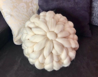 Merino wool flower cushion, decoration, home accessory