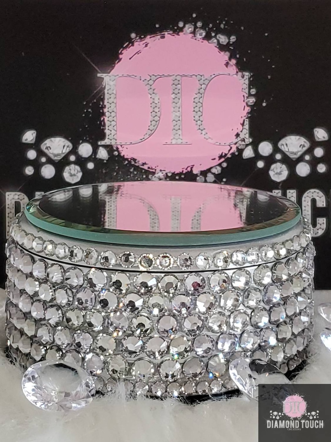 Bling Rhinestone Rotating Display Stand – Mirrored Top, LED Motorized ...