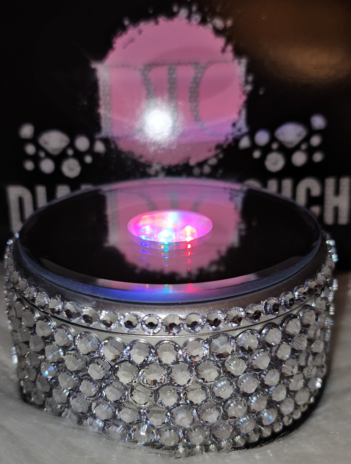 Led Crystal Display LED Crystal Display Base 7 Colors Mirror Top LED Rotating Display Stand ...