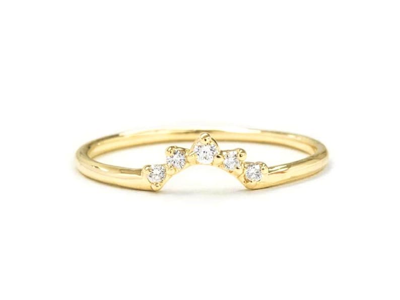 Vintage Ring 925 Starling Silver Gold Filled Ring Cubic Zirconia Curved Wedding Band Ring Matching Bands Mother/'s Day Gift Ring