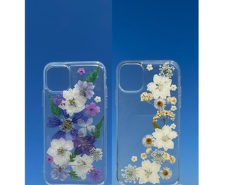 Geperste bloemen hoesje voor iPhone 15 14 13 12 11 Pro Mini Pro Max, iPhone X XR XS Max 7 8