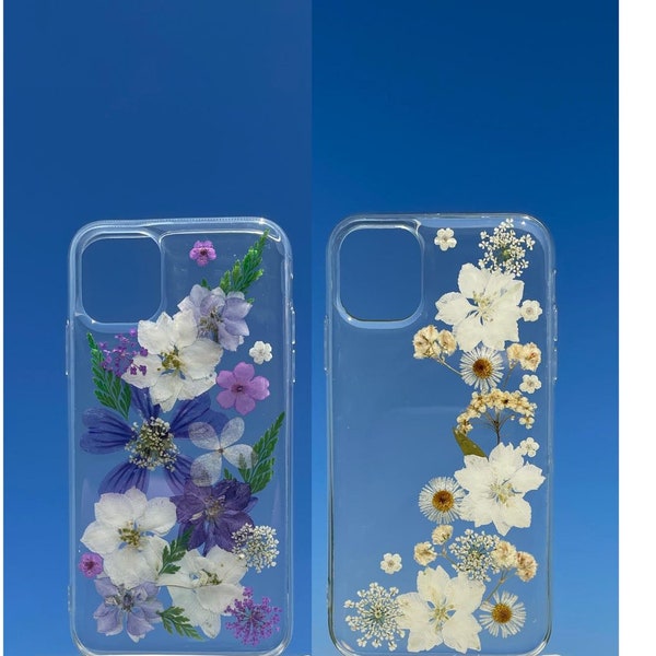 Coque avec fleurs pressées pour iPhone 15 14 13 12 11 Pro Mini Pro Max, iPhone X XR XS Max 7 8