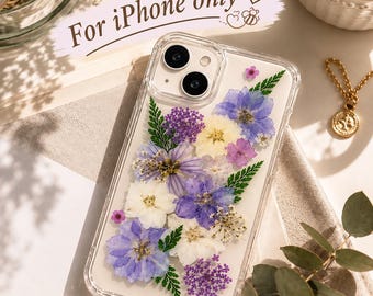 Real Pressed Flowers iPhone Case: Floral Design