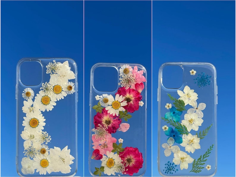 Pressed Flowers Phone Case for iPhone 13 Pro Max Mini, iPhone 12 Mini Pro Max, iPhone X XR iPhone 11 Pro & Samsung S20 Plus FE Samsung S21 