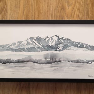 Mountain watercolor painting for wall decoration Canigou massif