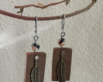 Boucles d'oreilles pendantes en bois pour femme et fille