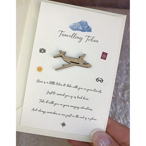 Little Travelling Token Pocket Hug Poem Card, Gift Keepsake, Daughter, Son, Friend, MDF Shape, Plane, Going Away, Miss You, Thinking of You