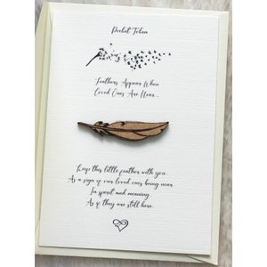Carte poème jeton de poche, câlin de poche, perte, deuil, chagrin, vous me manquez, pensée à vous, mort, paradis, cadeau, ami, plume, croyance spirituelle