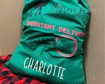 Jumbo Santa Bag, Custom Santa Sack, Christmas Bag, North Pole Express Santa Delivery Sack, Santa Claus Bag, Christmas Gift Bag For Kids