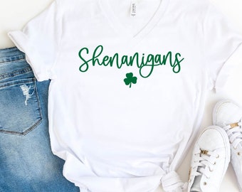 Shenanigans Shirt, St. Patrick's Day Unisex V-Neck Shirt, Lucky Shirt, Irish Family Tees, St. Patrick's Day, Shamrock Shirt, Shenanigans Tee