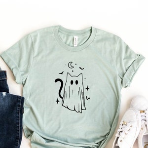 Ghost Cat Halloween T-shirt, Ghost Shirt, Halloween Shirt, Halloween Ghost Shirt Funny Halloween Tee, Cat Lover Shirt, Women Halloween Tee