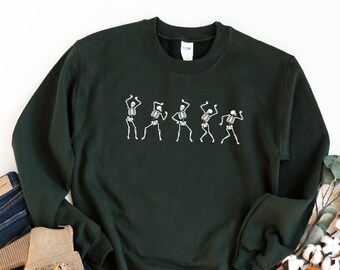 Sweatshirt dansende skeletten, Halloween-sweatshirt, Halloweenfeest dansend skeletzweet, grappige Halloween-kleding, leuke vrouwen Halloween