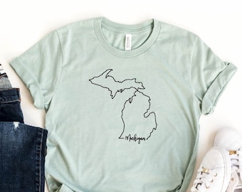 Michigan State Shirt, Michigan State Map Shirt, Michigan Travel Gifts, Michigan Home Tee, Home State T-shirt, Map Silhouette Sweatshirt