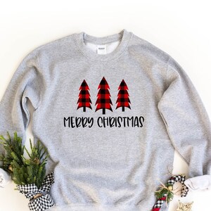 Merry Christmas Shirt, Christmas Shirt, Christmas Trees Shirt, Buffalo Plaid Xmas Sweatshirt, Gift For Christmas, Christmas Sleepwear