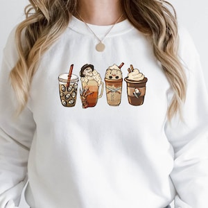 Horror Coffee Latte Sweatshirt, Iced Coffee Sweatshirt, Halloween Pumpkin Latte Drink Cup Tee, Nightmare Sweater, Pumpkin Spice Sweatshirt