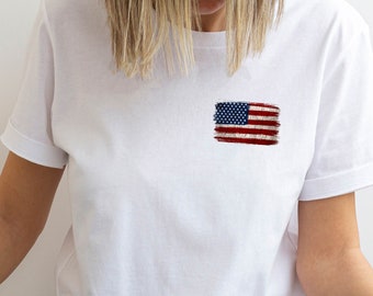 Pocket Size American Flag T-Shirt, 4Th Of July Flag Shirt, Patriotic Shirt, USA Flag Shirt, Patriotic American Flag Tee, USA Flag Distressed