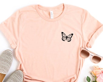 Butterfly Shirt, Monarch Butterfly T-Shirt, Butterfly Pocket Graphic Tee, Cute Butterfly Shirt,Animal Shirt, Everyday Shirt, Mama Shirt