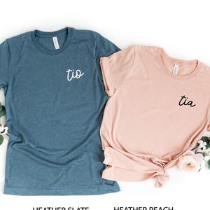 Tia and Tio Shirts, Uncle Shirt, Auntie Shirt, Tia Tio Pocket Shirt, Mother's Day Tee, Father's Day Tee, Uncle Gift, Pregnancy Announcement image 1