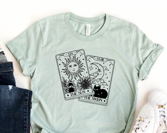 The Sun and The Moon Tarot Card T-Shirt, Gift for Tarot Readers, Witchy Shirt, Mystical Cards Tee, Celestial Women Apparel, Astrology Gift