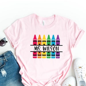 Custom Crayon Monogram Shirt, Personalized Teacher Shirt, Gift for Teacher, Crayon Teacher, Back To School Shirt, Kindergarten Teacher gift