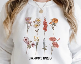 Custom Birth Month Flower Sweatshirt, Grandma Sweatshirt, Grandma's Garden Sweater, Gift for Mother's Day, Personalized Grandma Sweatshirt