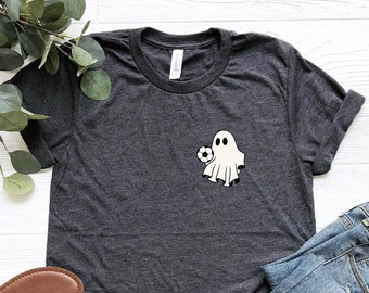 Soccer Ghost Halloween T-Shirt, Ghost Pocket Shirt, Halloween Gift, Funny Soccer Shirt, Boo Tee, Halloween Shirt, Halloween Soccer Fan Gift