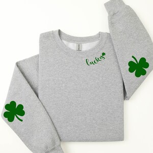 St. Patricks Day Sweatshirt for Women, Lucky Sweatshirt, Shamrock Elbow Sweater, Armpatch Clover T-Shirt, Gift for St Paddy&#39;s Day, Irish Tee