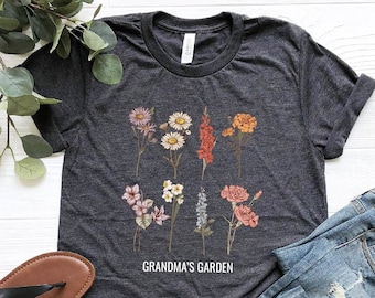 Custom Birth Month Flower T-Shirt, Grandma Shirt, Grandma's Garden Tee, Gift for Mother's Day, Personalized Grandma Shirt, Grandkids Names