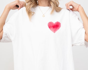 Comfort Colors Pocket Size Watercolor Heart T-Shirt, Heart Shirt, Cute Valentine's Day Shirt, Heart Tee, Valentine's Day Gift, Red Heart Tee