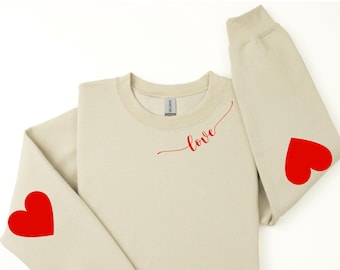 Valentine's Sweatshirt, Heart Elbow Patch, Valentine's Day Sweater, Love Heart Sweat, Cute Valentine's Gift, Heart Arm Patches, Love Apparel