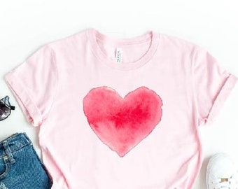 Watercolor Heart T-Shirt, Heart Shirt, Valentine's Day Shirt, Funny Heart Shirt, Gift for Valentine's Day, Cute Valentine's Red Heart Shirt