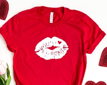 Valentines Day Shirt, Lipstick Kiss Shirt, Valentines Day Shirts For Women, Teachers Valentines Day, Cute Valentine's Day Shirt, Kiss Tee
