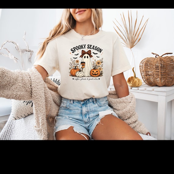 Spooky Season T-Shirt, Spooky Halloween Shirt, Summerween Girl Tee, Funny Ghost Tee, Halloween Favorite Tee, Cute Ghost, Cute Halloween Gift