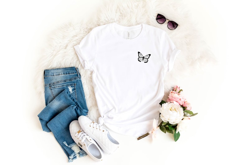 Butterfly Shirt, Monarch Butterfly T-Shirt, Butterfly Pocket Graphic Tee, Cute Butterfly Shirt,Animal Shirt, Everyday Shirt, Mama Shirt image 2