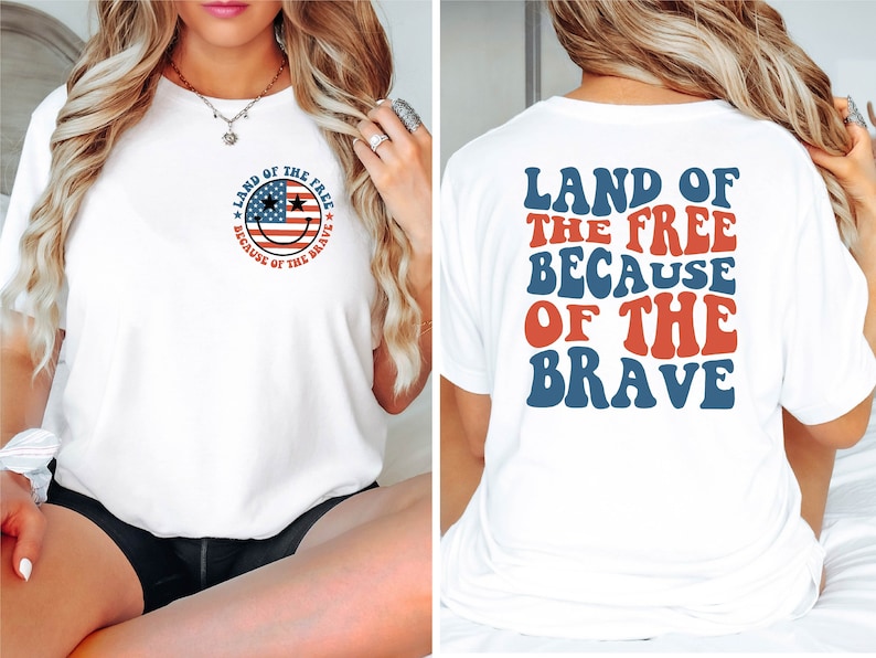 Camiseta "Tierra de los Libres por la Valentía", camiseta con la bandera del 4 de julio, camiseta del Día de los Caídos, camiseta del Día de la Independencia, regalo patriótico, camiseta estadounidense imagen 1