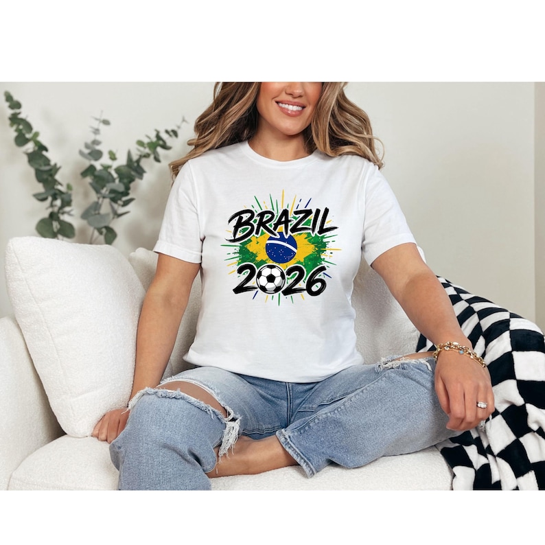 2026 Football Shirt, Brazil 2026 T-Shirt, Football Fan Shirt, Football Lover T-Shirt, Football Fan Gift, Patriotic Brazil Flag Tee image 1
