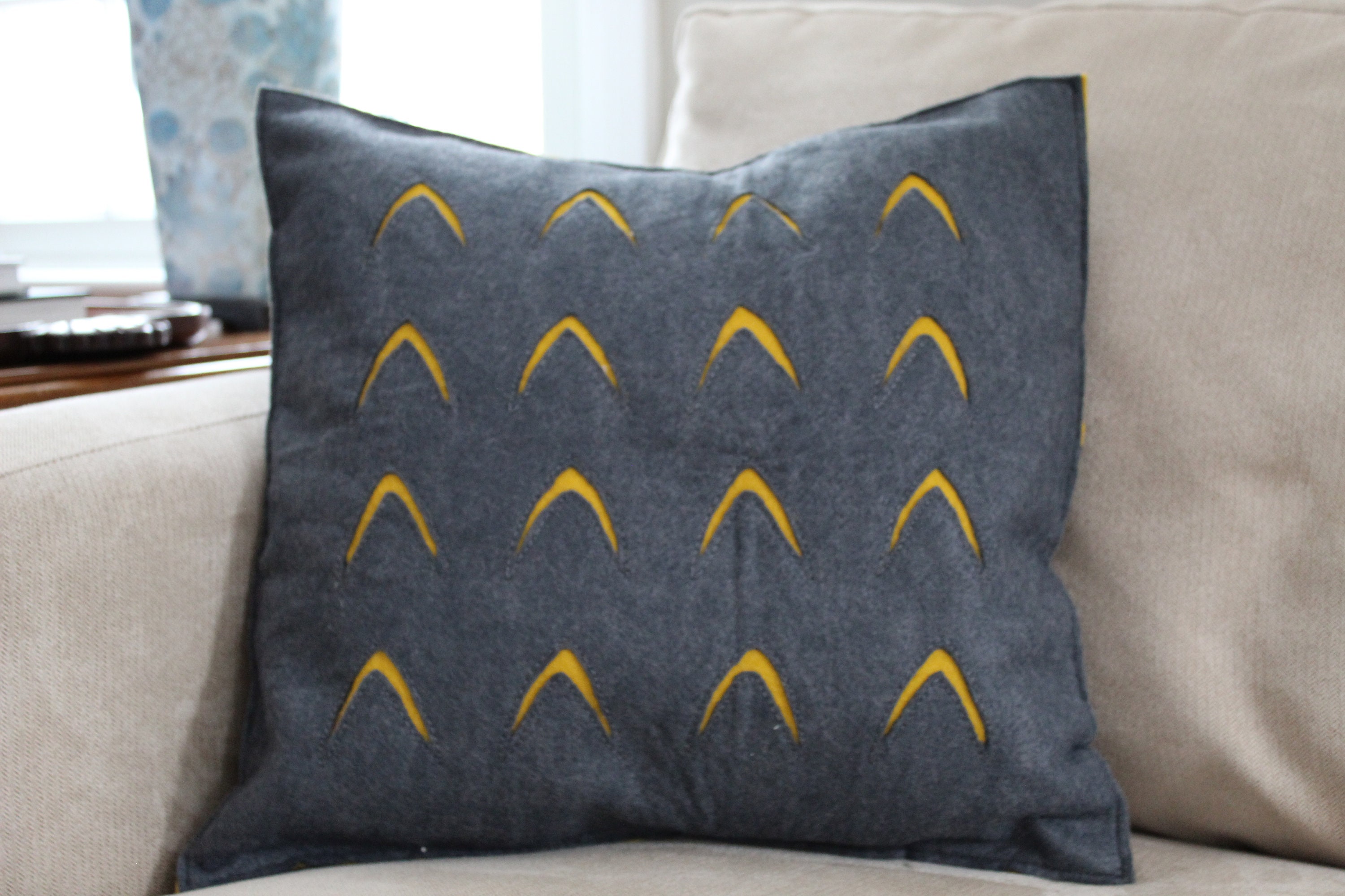 Grey and Mustard Chevron Pillow Cover Etsy